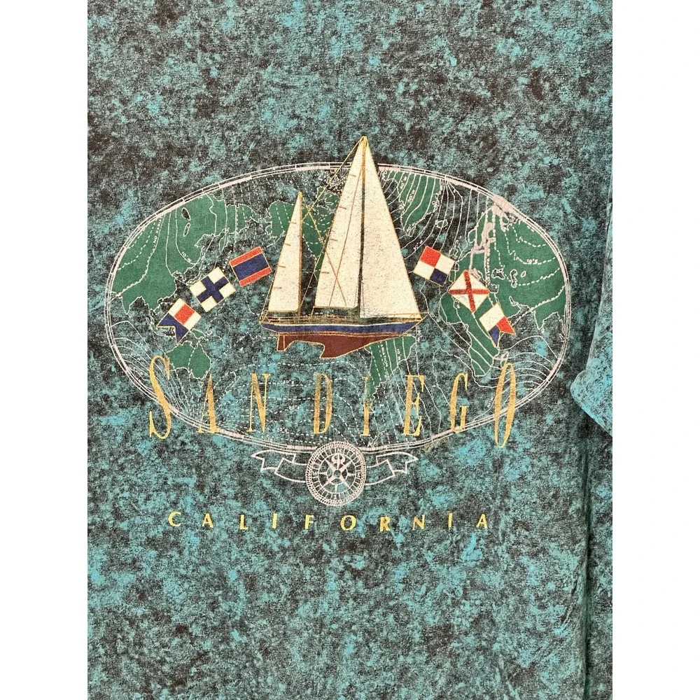 Vintage 90s Emerald Marble San Diego Graphic Short Sleeve T-Shirt Adult Sz Large